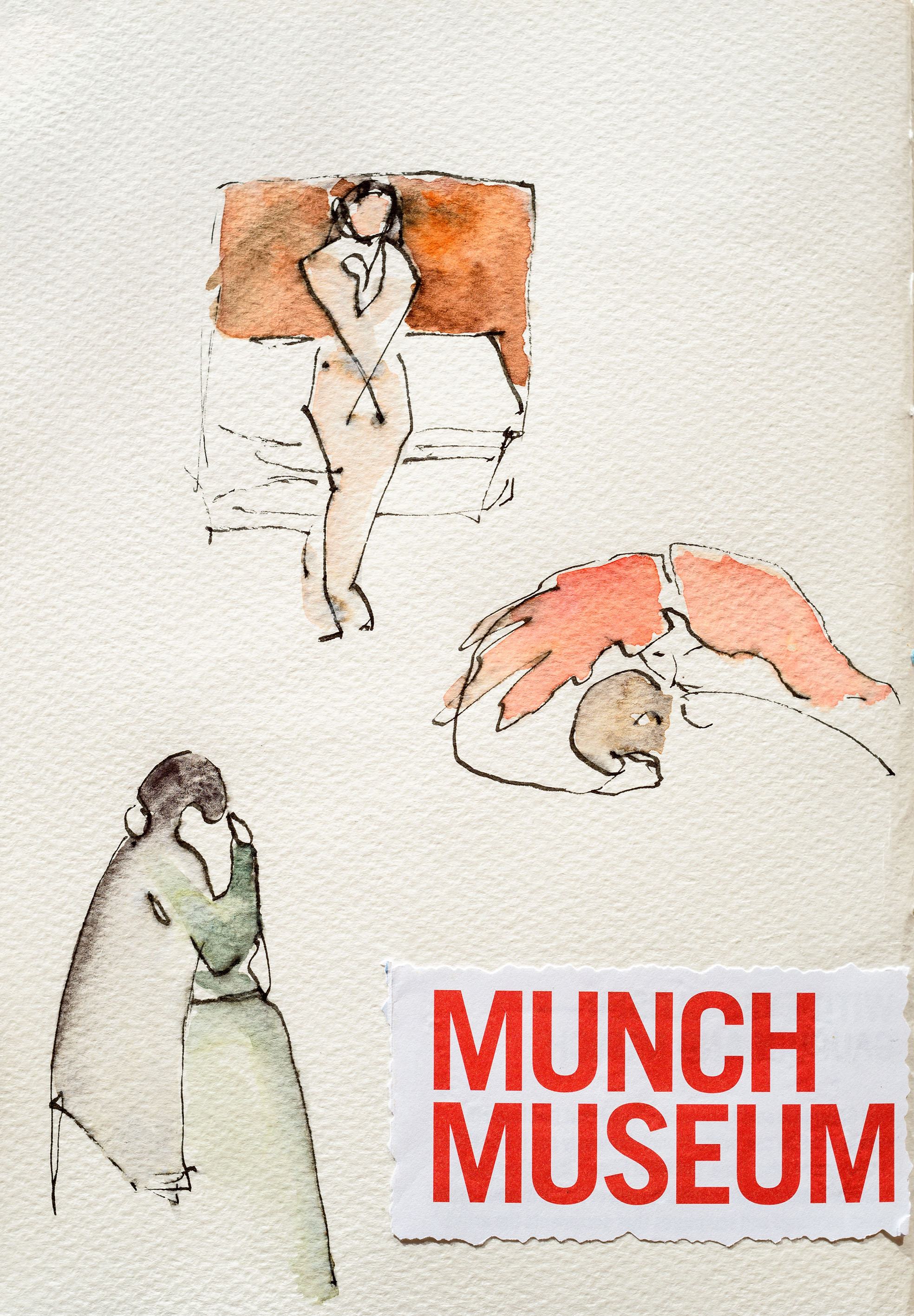 Croquis de tableaux de Munch, au musée Munch à Oslo, Norvège